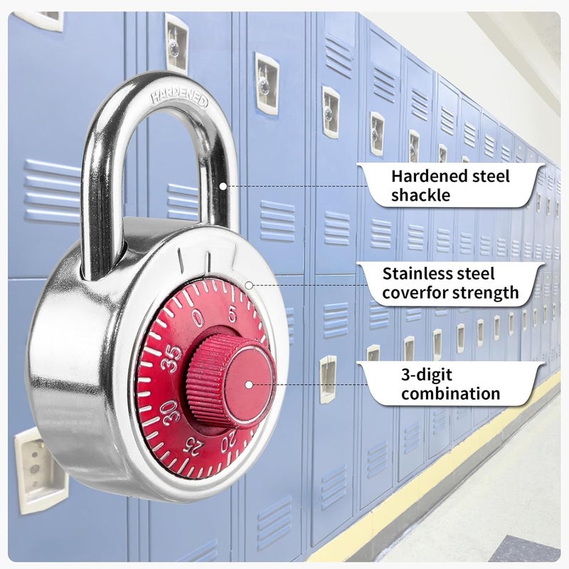 HZSY Combination Padlock 1 Pack, Fixed Dial Combination Padlock with Different Combinations, 2 in. Wide. Red Turntable, Lock for Gym & Locker, School, Toolbox, and More - Image 2